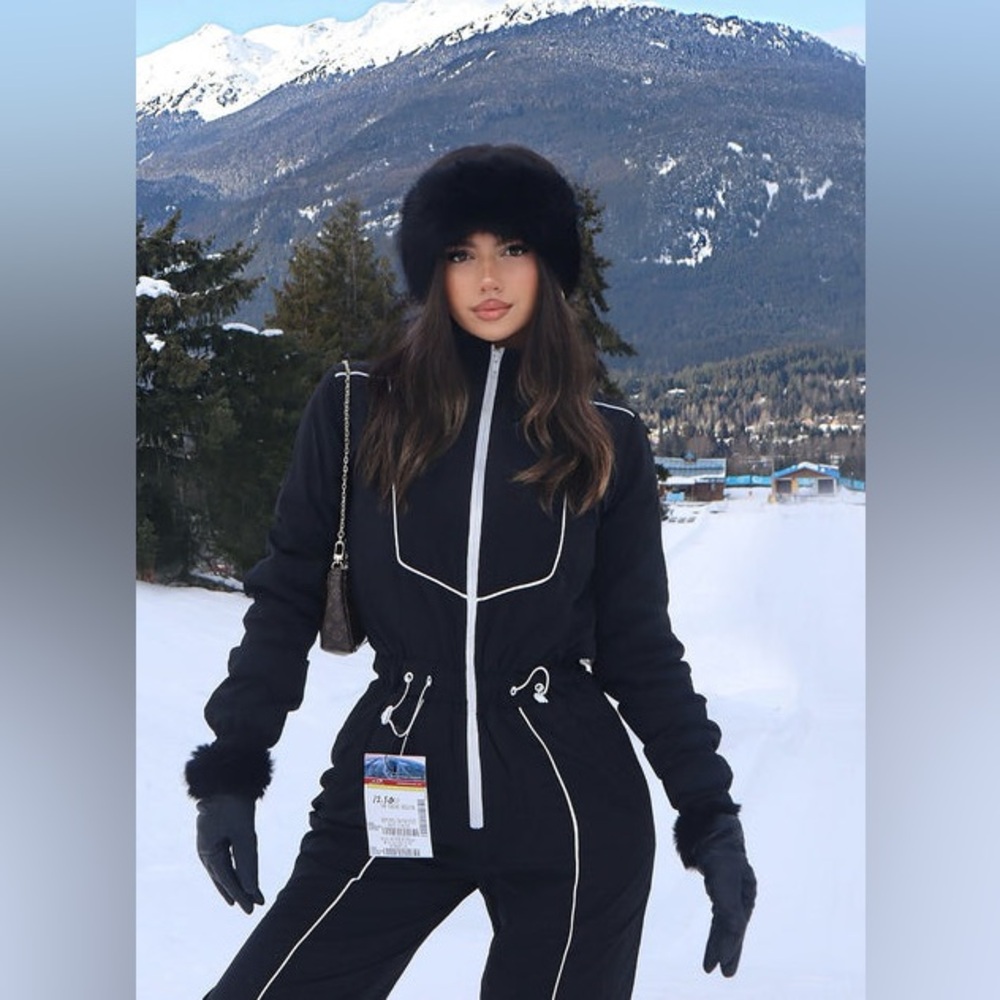 Fashion Nova Sporty Love windbreaker jumpsuit in black and white - XL